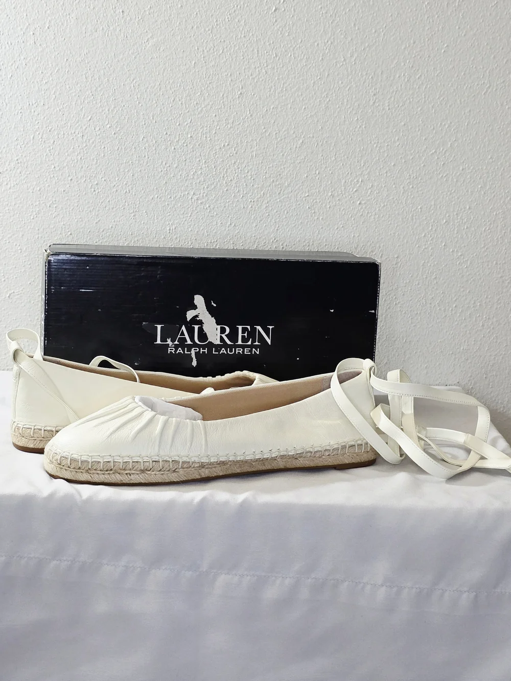 Lauren Ralph Lauren Cecilia Nappa Leather Lace-Up Espadrille In Cream  Size 7B
